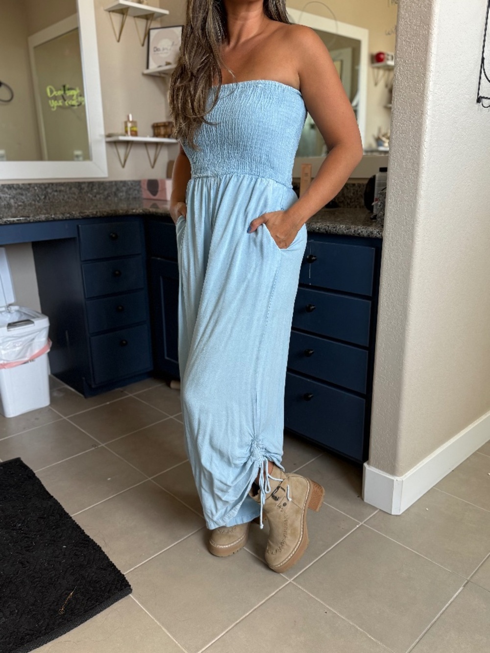 Sim and Sam Light Blue Strapless Jumper